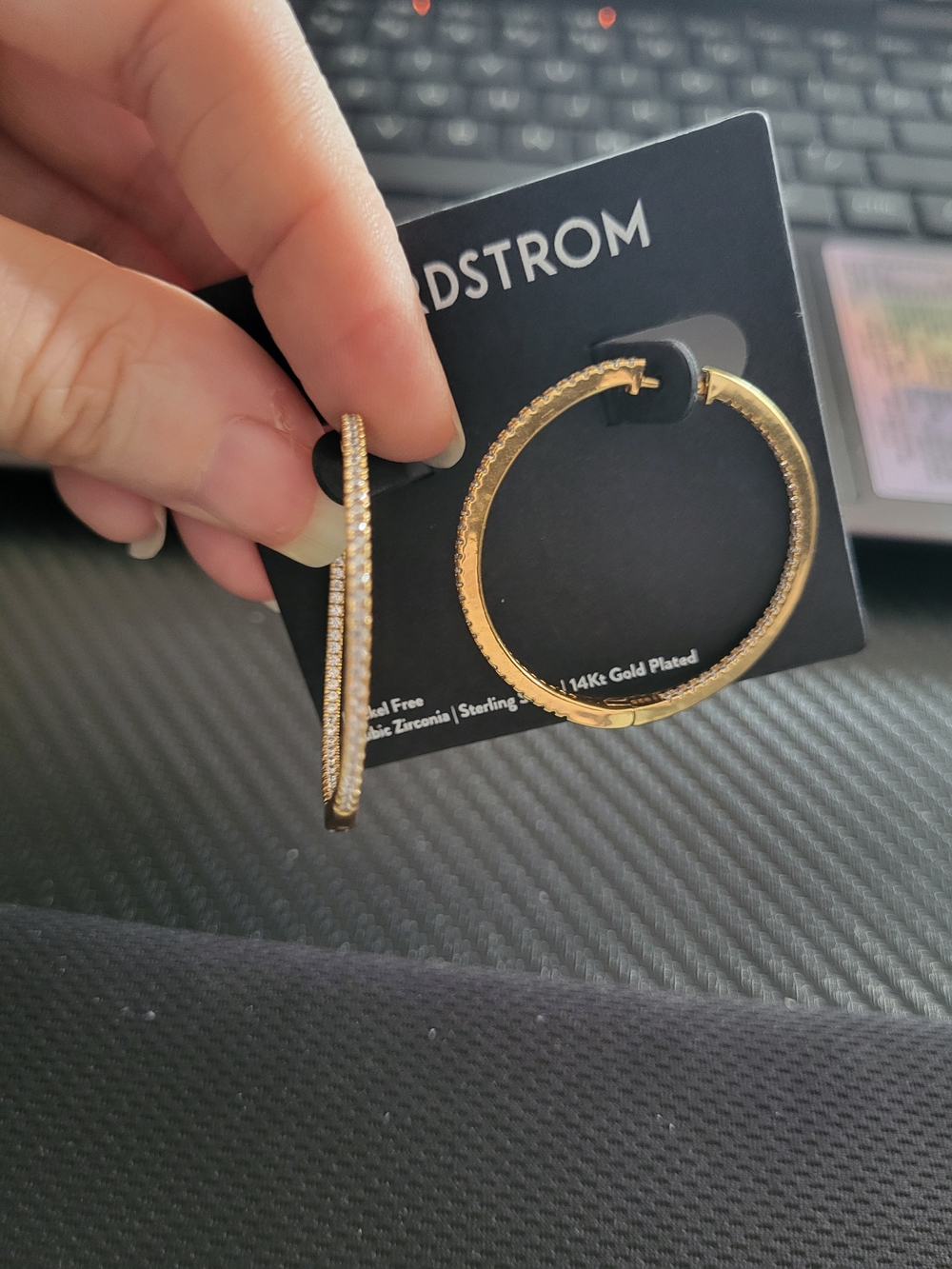 New‎ Nordstrom Gold Pave Crystal Hoop Earrings